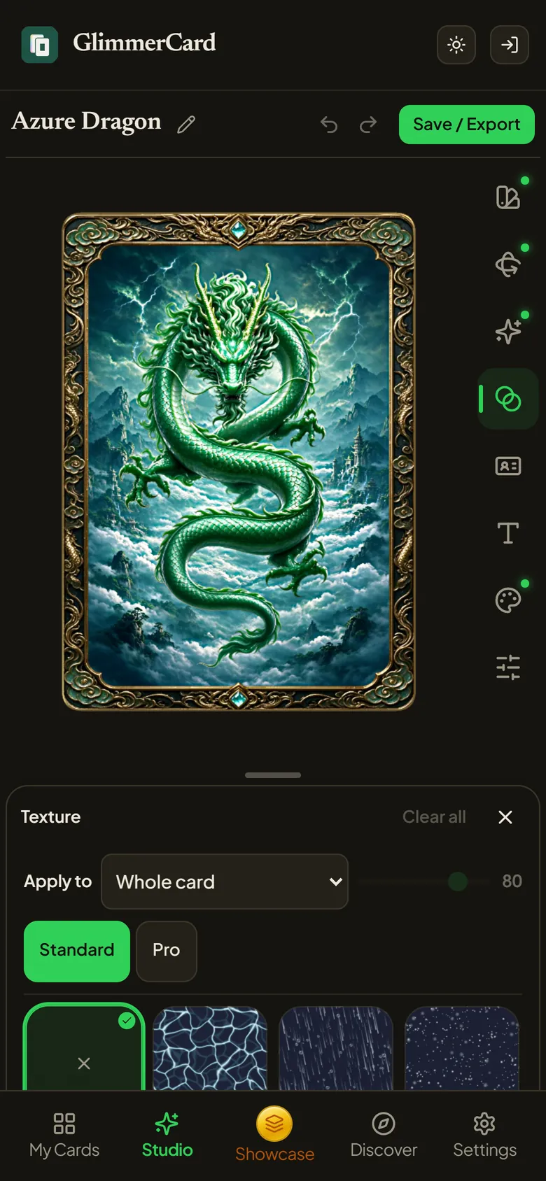 Studio on a phone with the Texture panel